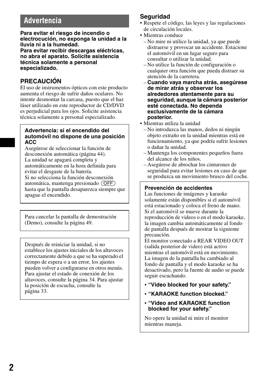 Advertencia | Sony XAV-W1 User Manual | Page 128 / 196