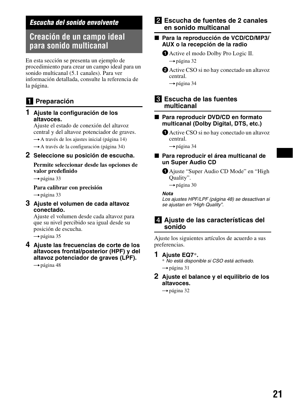 Escucha del sonido envolvente, Creación de un campo ideal para sonido multicanal | Sony XAV-W1 User Manual | Page 147 / 196