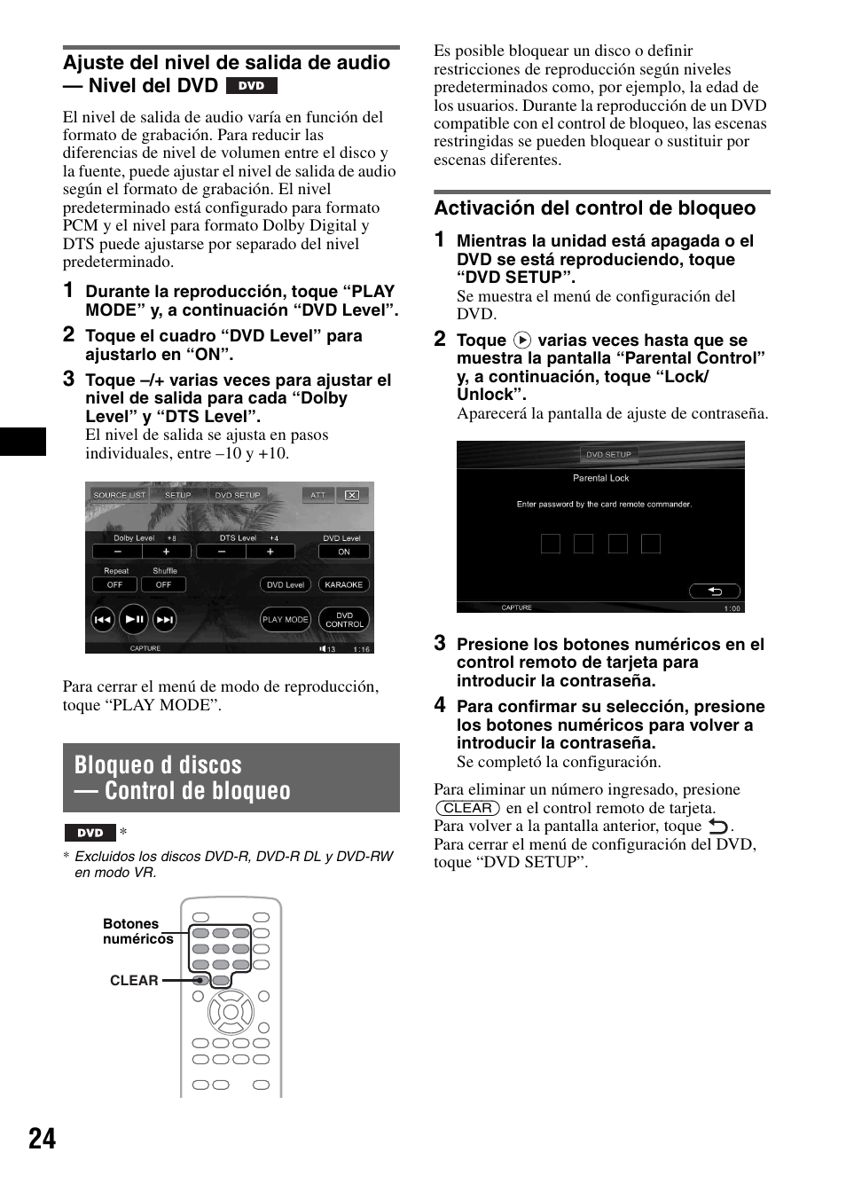 Bloqueo d discos - control de bloqueo, Activación del control de bloqueo, Ajuste del nivel de salida de audio | Nivel del dvd, Bloqueo d discos — control de bloqueo | Sony XAV-W1 User Manual | Page 150 / 196