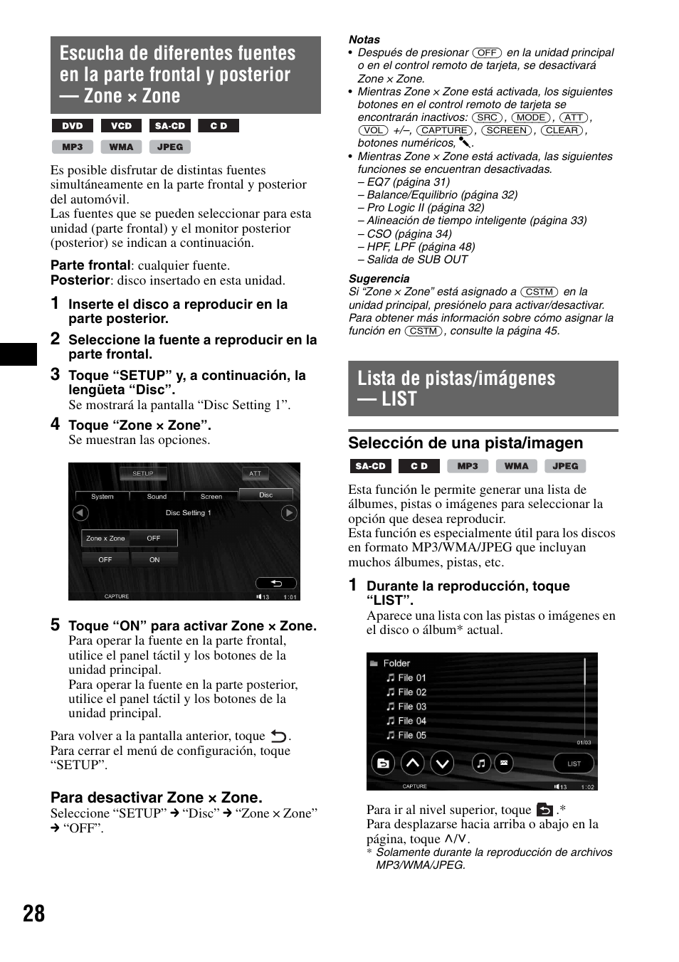 Lista de pistas/imágenes - list, Selección de una pista/imagen, Lista de pistas/imágenes — list | Sony XAV-W1 User Manual | Page 154 / 196