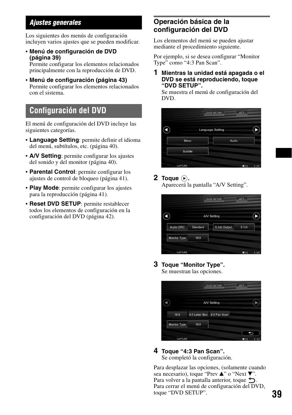 Ajustes generales, Configuración del dvd, Operación básica de la configuración del dvd | Operación básica de la configuración del | Sony XAV-W1 User Manual | Page 165 / 196