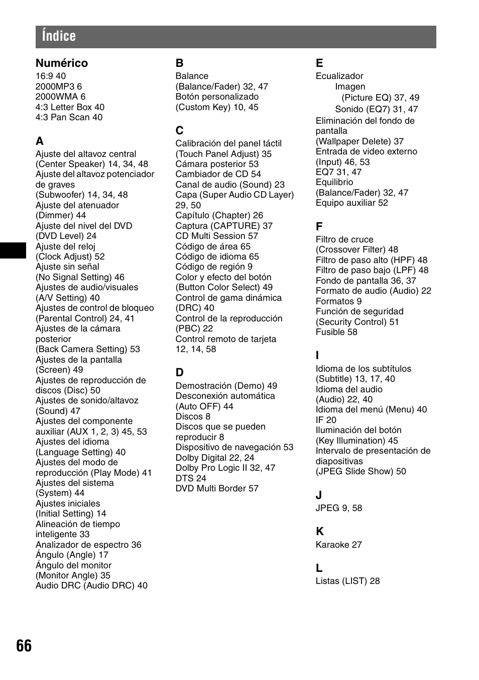 Índice, Numérico | Sony XAV-W1 User Manual | Page 192 / 196