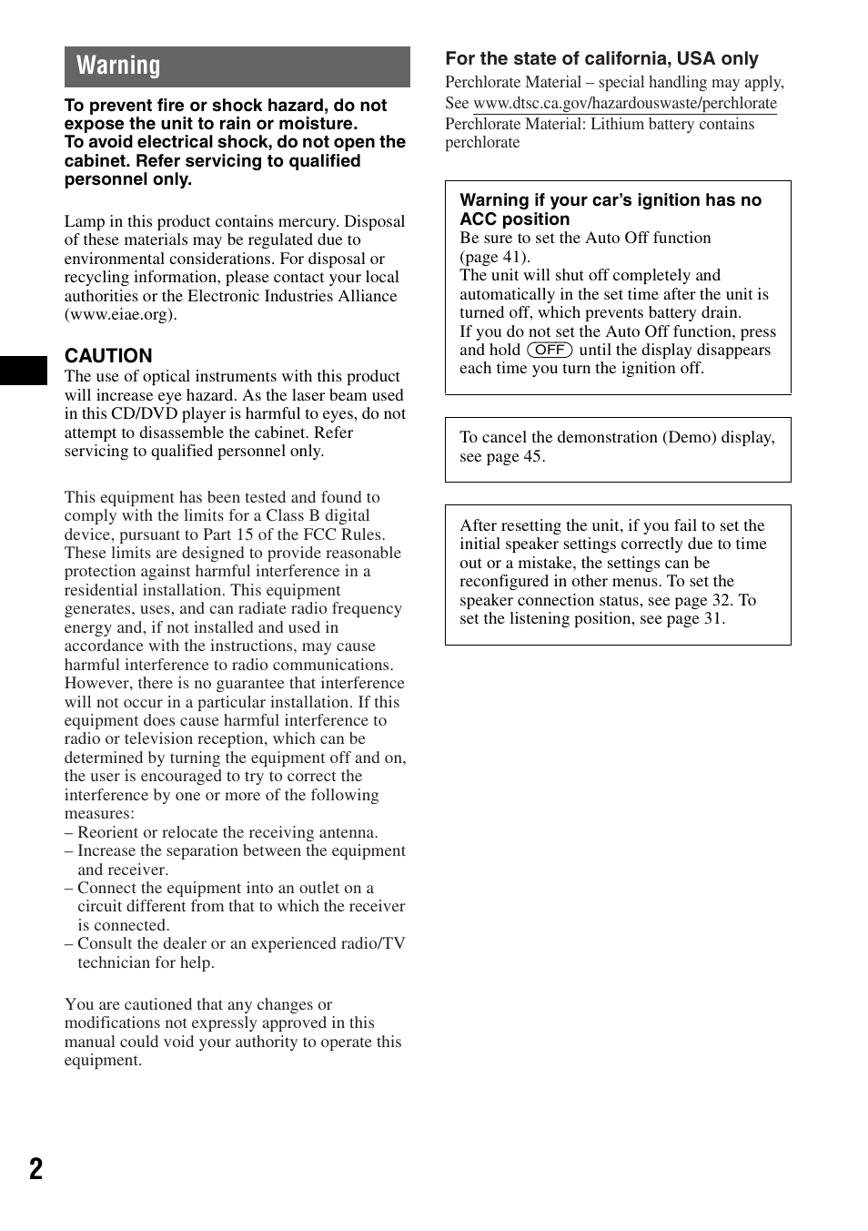 Warning | Sony XAV-W1 User Manual | Page 2 / 196