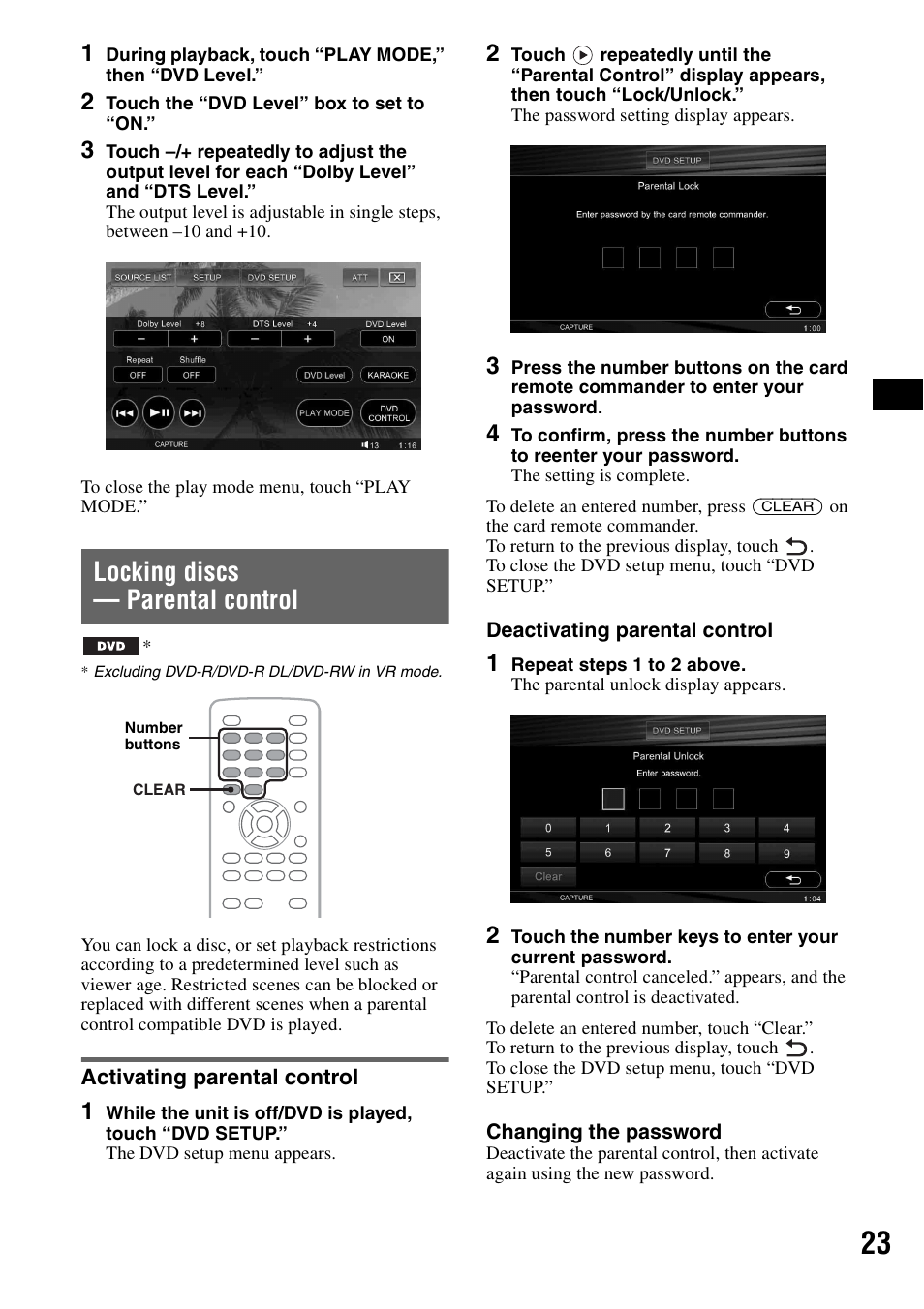Locking discs - parental control, Activating parental control, Locking discs — parental control | Sony XAV-W1 User Manual | Page 23 / 196