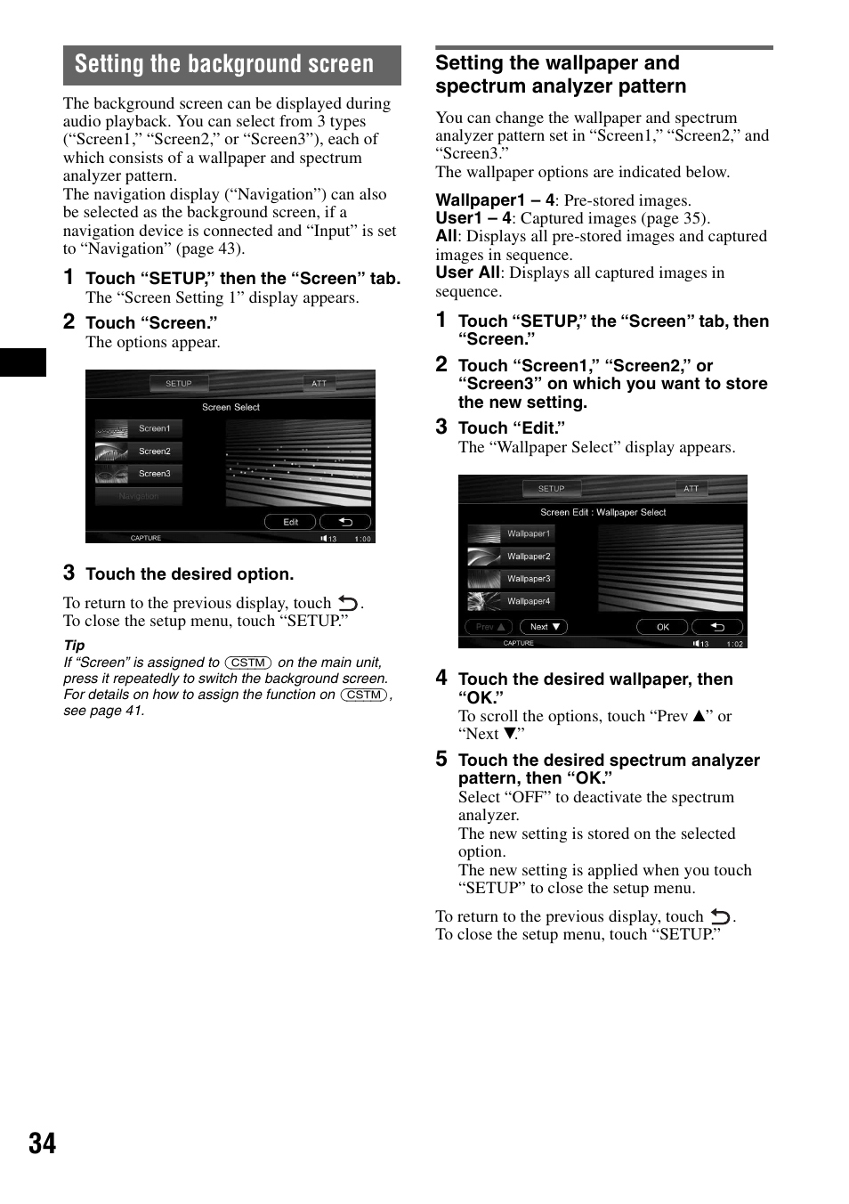 Setting the background screen | Sony XAV-W1 User Manual | Page 34 / 196