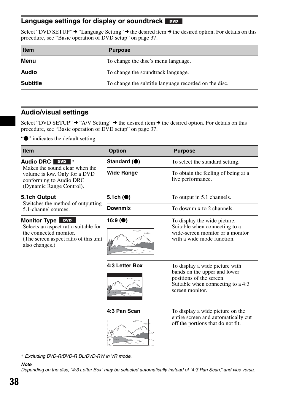 Language settings for display or soundtrack, Audio/visual settings, Language settings for display or | Soundtrack audio/visual settings | Sony XAV-W1 User Manual | Page 38 / 196
