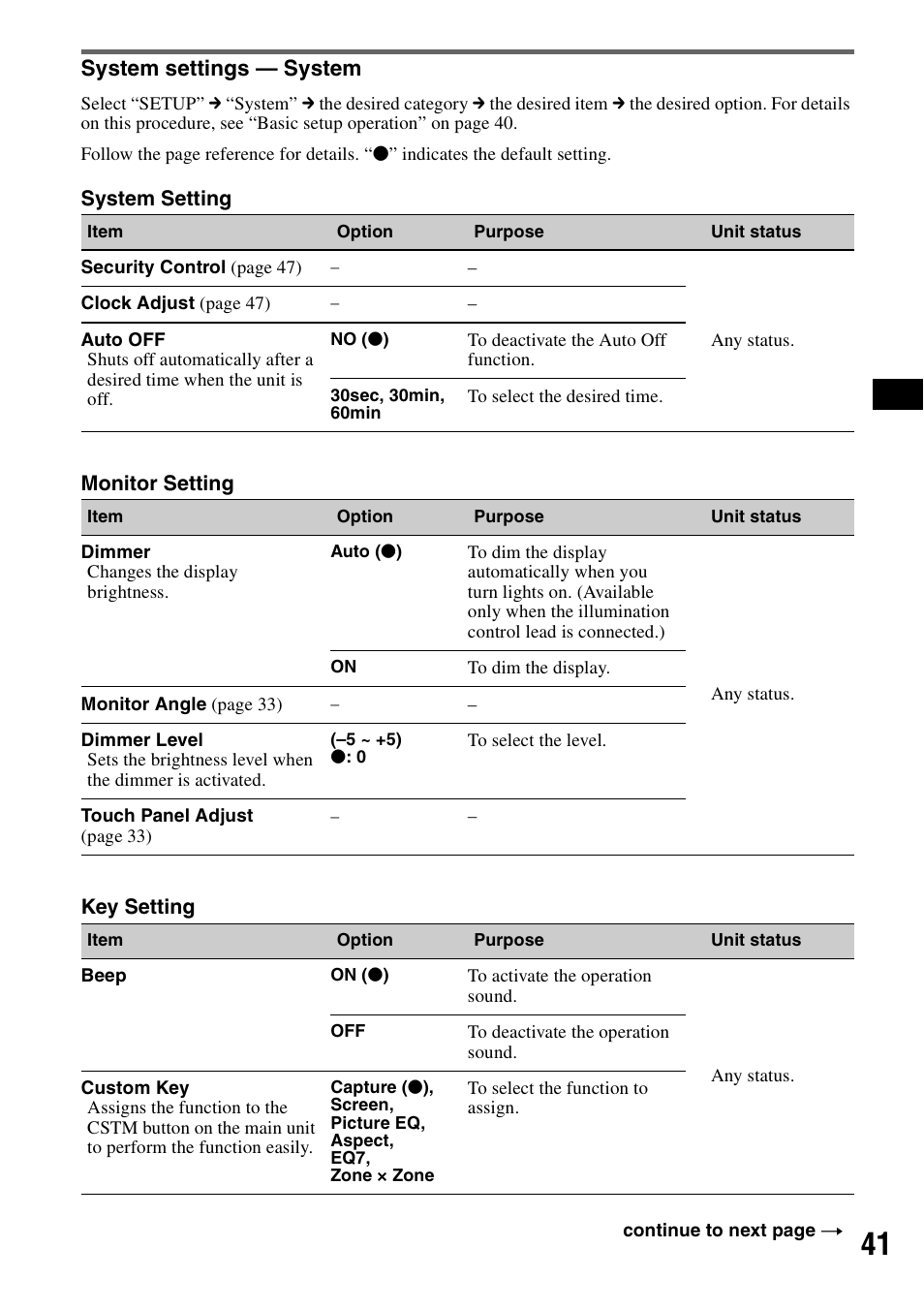 System settings - system, System settings — system | Sony XAV-W1 User Manual | Page 41 / 196