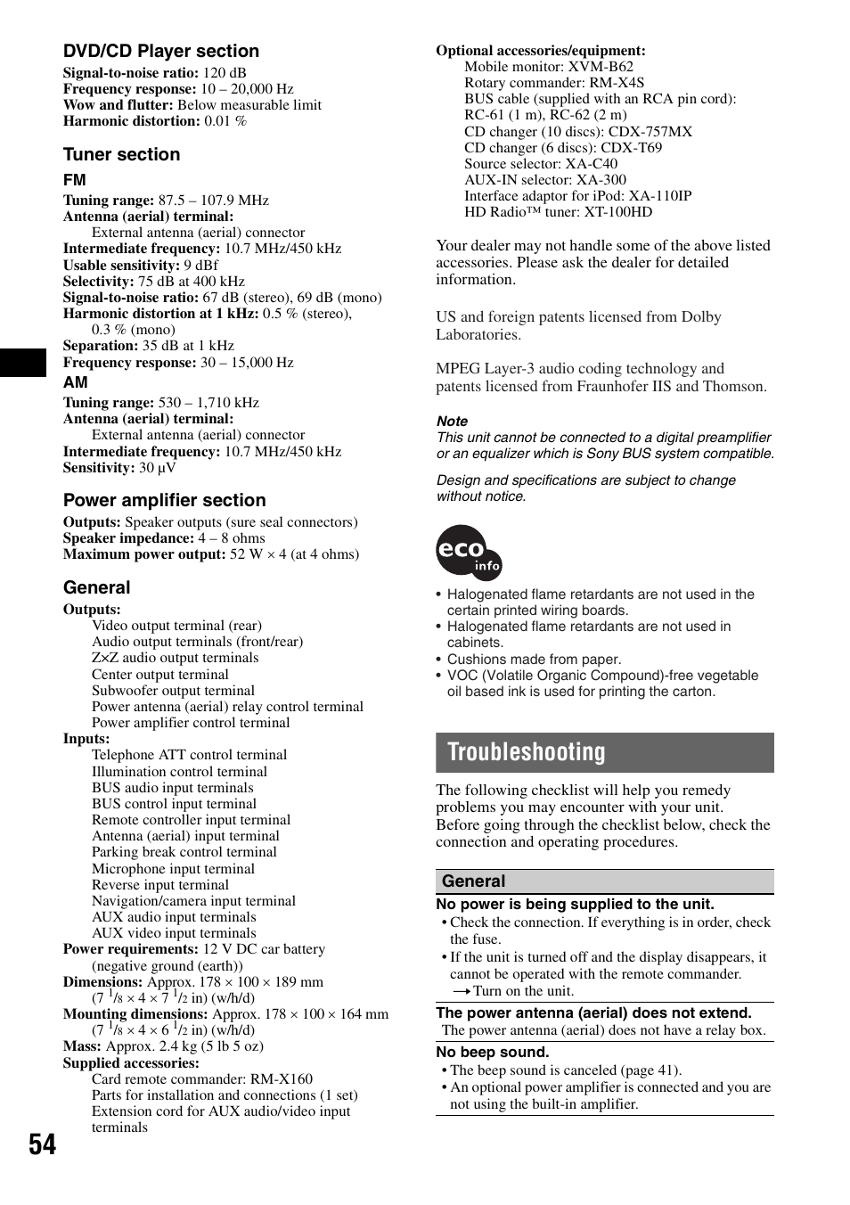 Troubleshooting, General | Sony XAV-W1 User Manual | Page 54 / 196
