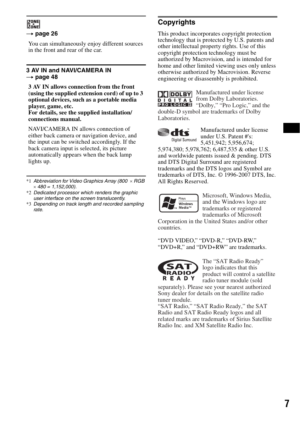 Copyrights | Sony XAV-W1 User Manual | Page 7 / 196