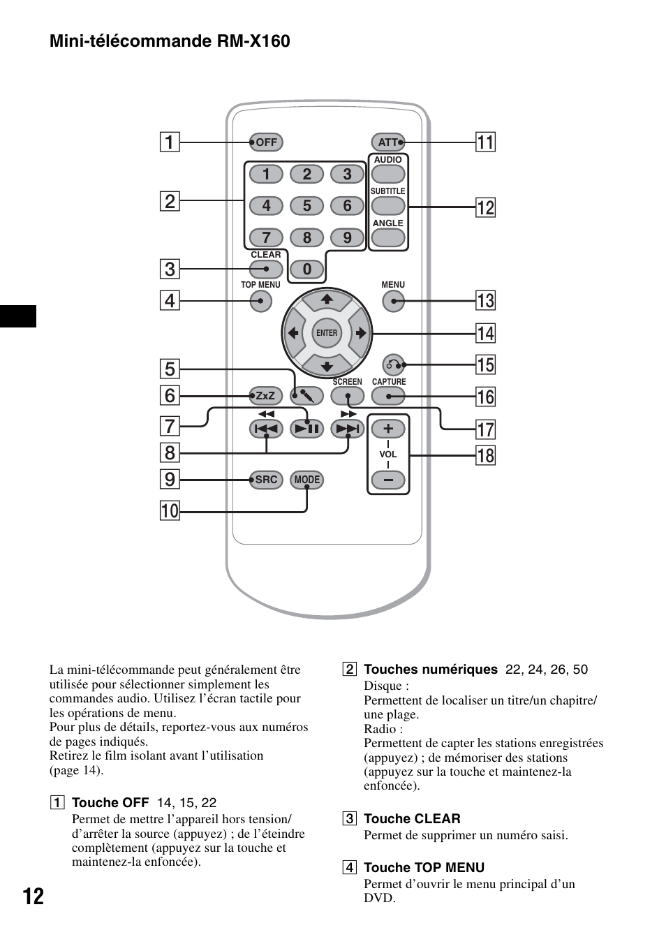 Mini-télécommande rm-x160 | Sony XAV-W1 User Manual | Page 72 / 196