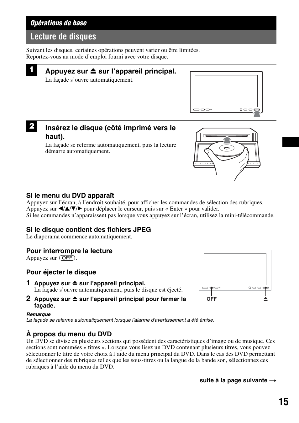 Opérations de base, Lecture de disques | Sony XAV-W1 User Manual | Page 75 / 196