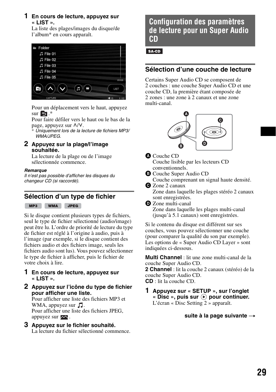 Sélection d’un type de fichier, Sélection d’une couche de lecture | Sony XAV-W1 User Manual | Page 89 / 196