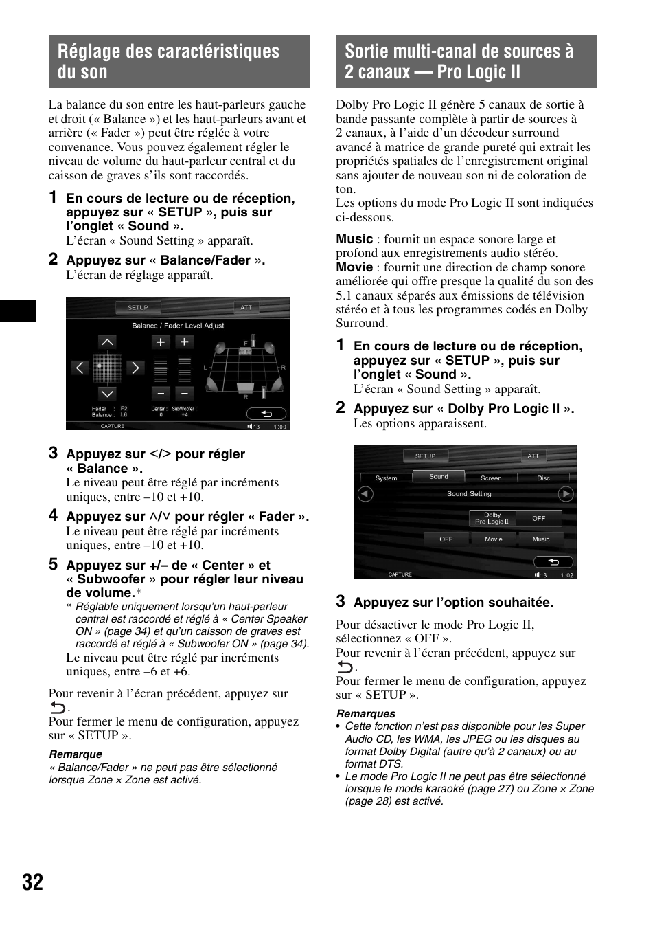 Réglage des caractéristiques du son, Sortie multi-canal de sources à 2 canaux, Pro logic ii | Sony XAV-W1 User Manual | Page 92 / 196