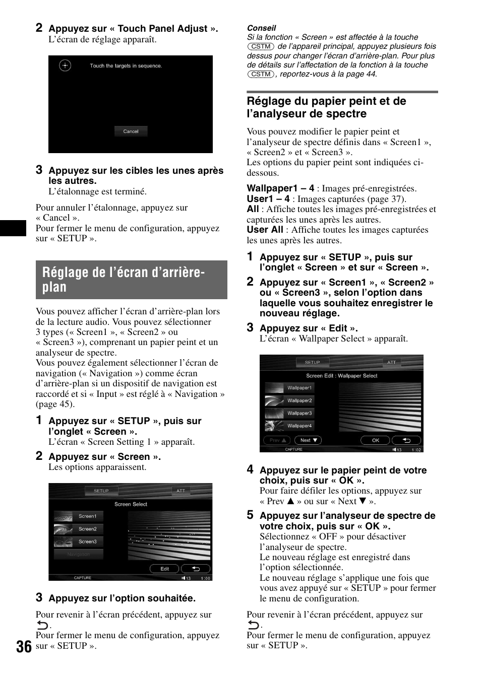 Réglage de l’écran d’arrière- plan, Réglage de l’écran d’arrière-plan | Sony XAV-W1 User Manual | Page 96 / 196