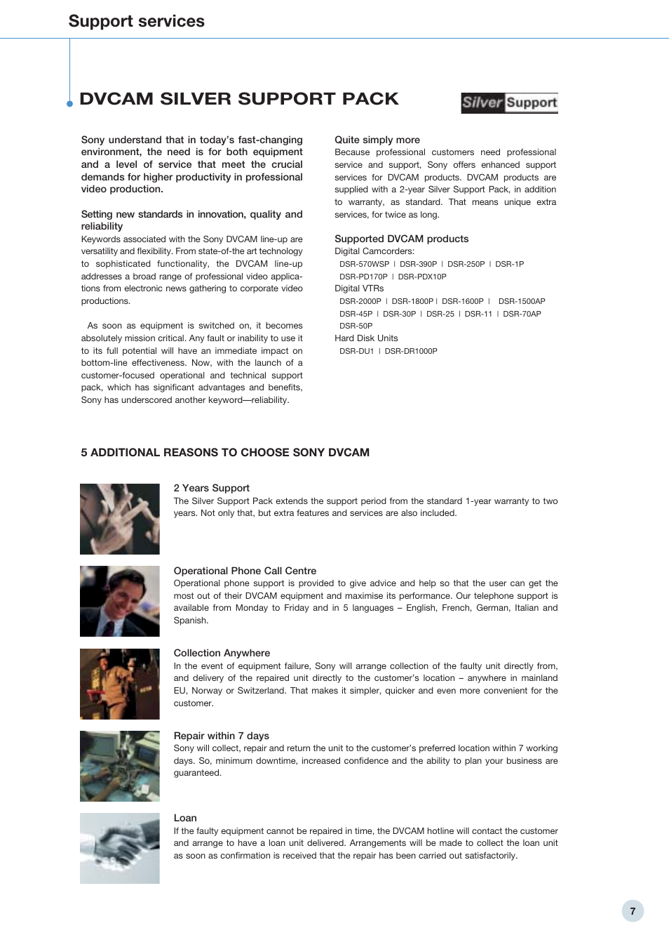 Support services dvcam silver support pack | Sony 798 MHz to 822 MHz User Manual | Page 7 / 48