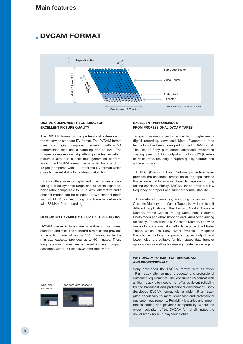 Main features dvcam format | Sony 798 MHz to 822 MHz User Manual | Page 8 / 48