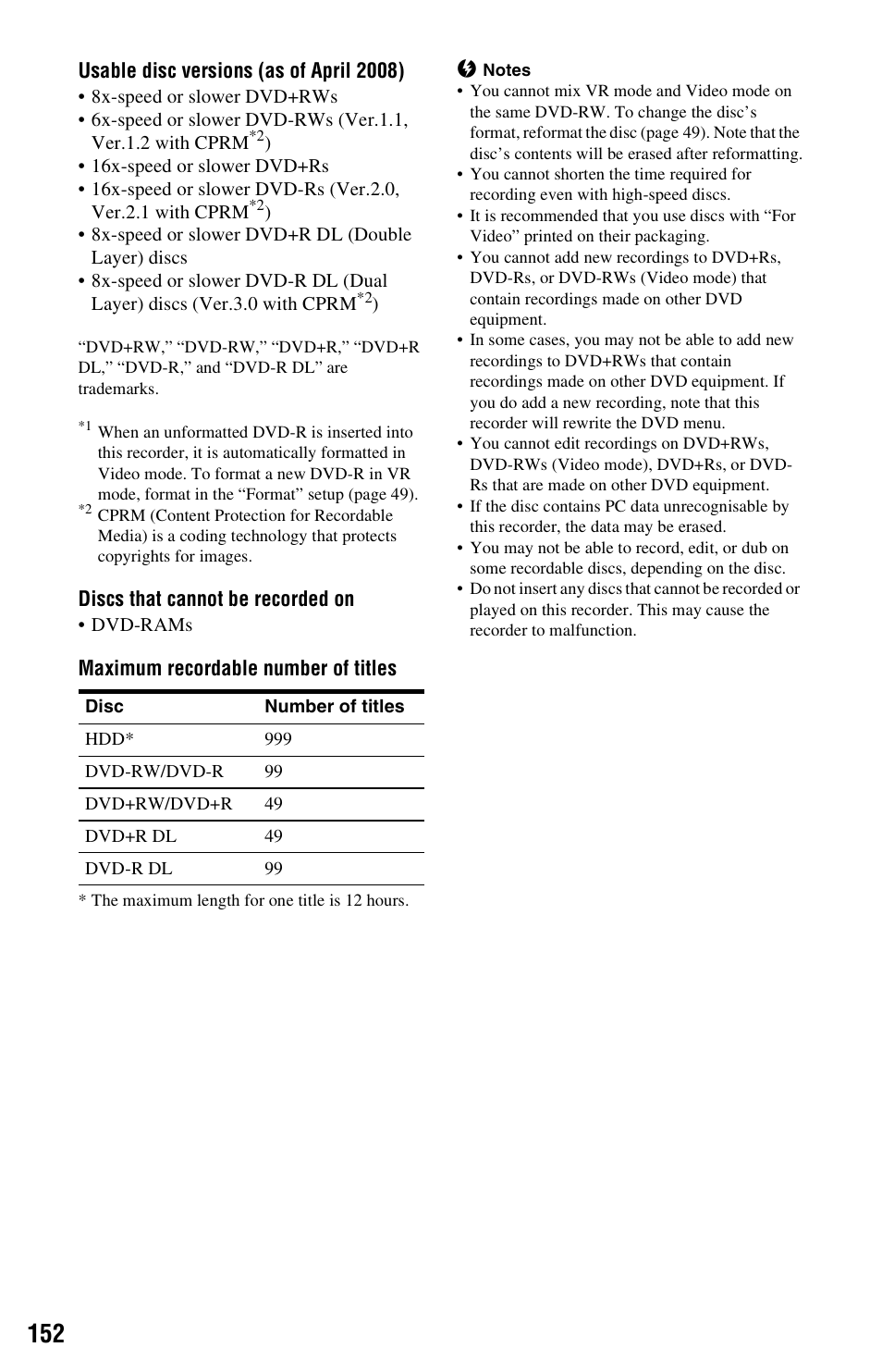 Sony RDR-HXD790 User Manual | Page 152 / 168