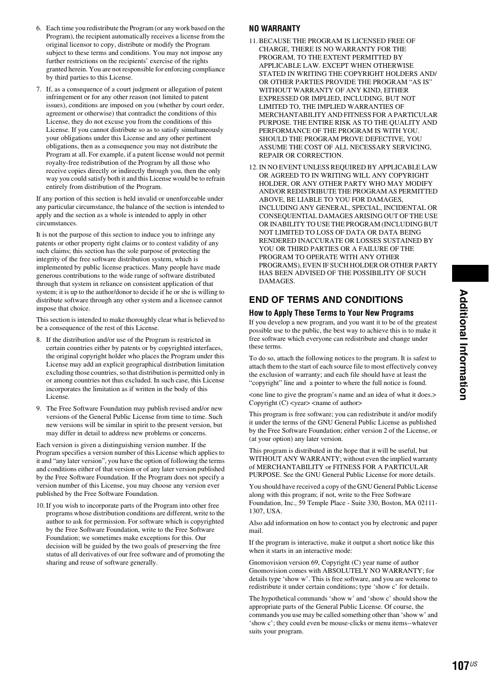 Ad ditio n al inf o rm at ion | Sony BDV-T10 User Manual | Page 107 / 119