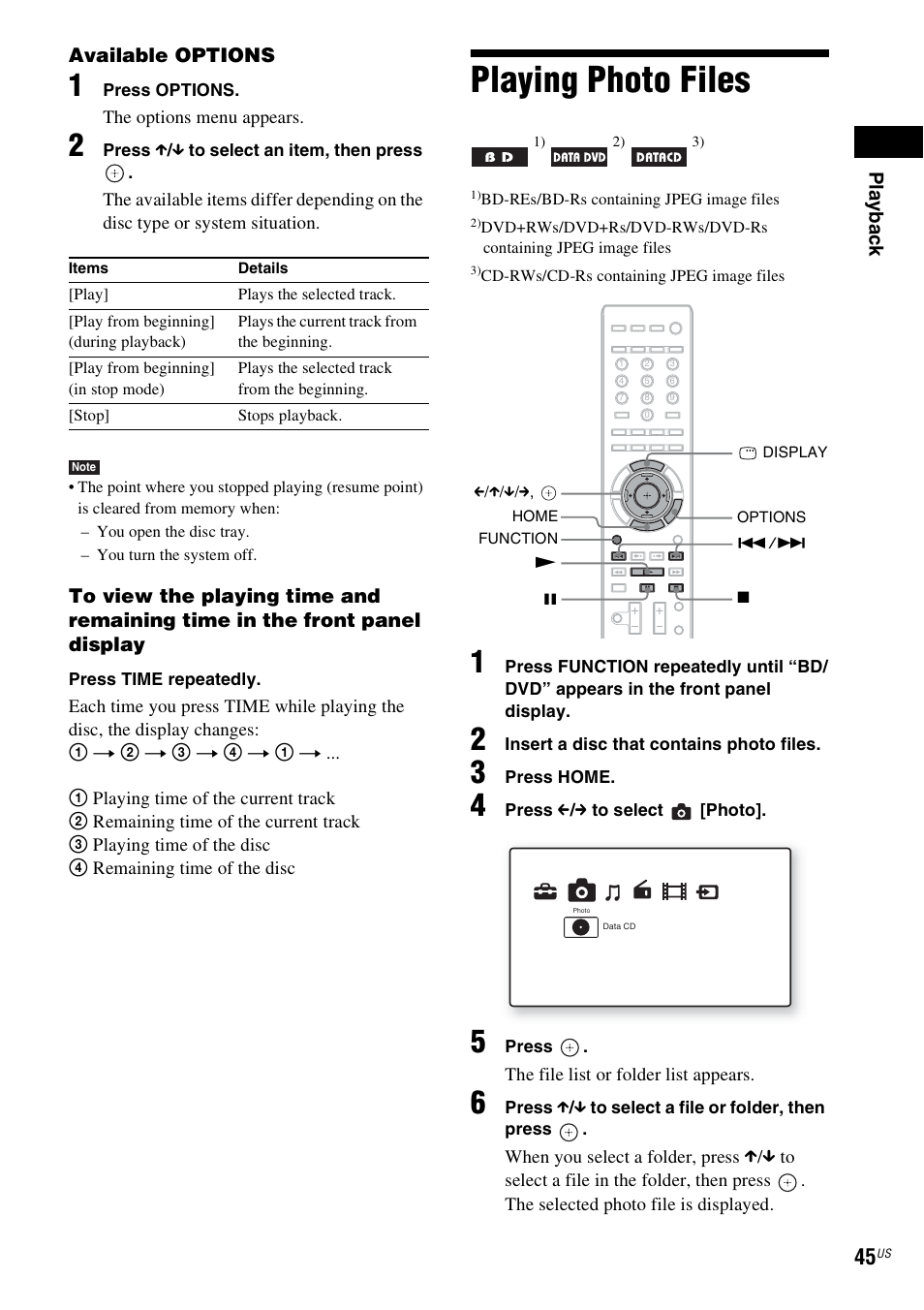 Playing photo files | Sony BDV-T10 User Manual | Page 45 / 119