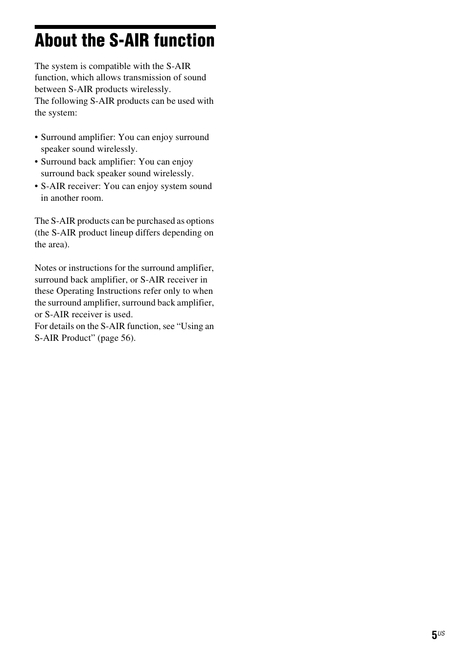 About the s-air function | Sony BDV-T10 User Manual | Page 5 / 119