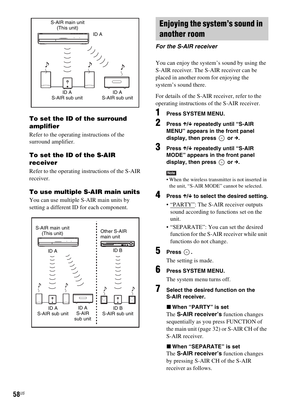 Enjoying the system’s sound in another room, E 58) | Sony BDV-T10 User Manual | Page 58 / 119