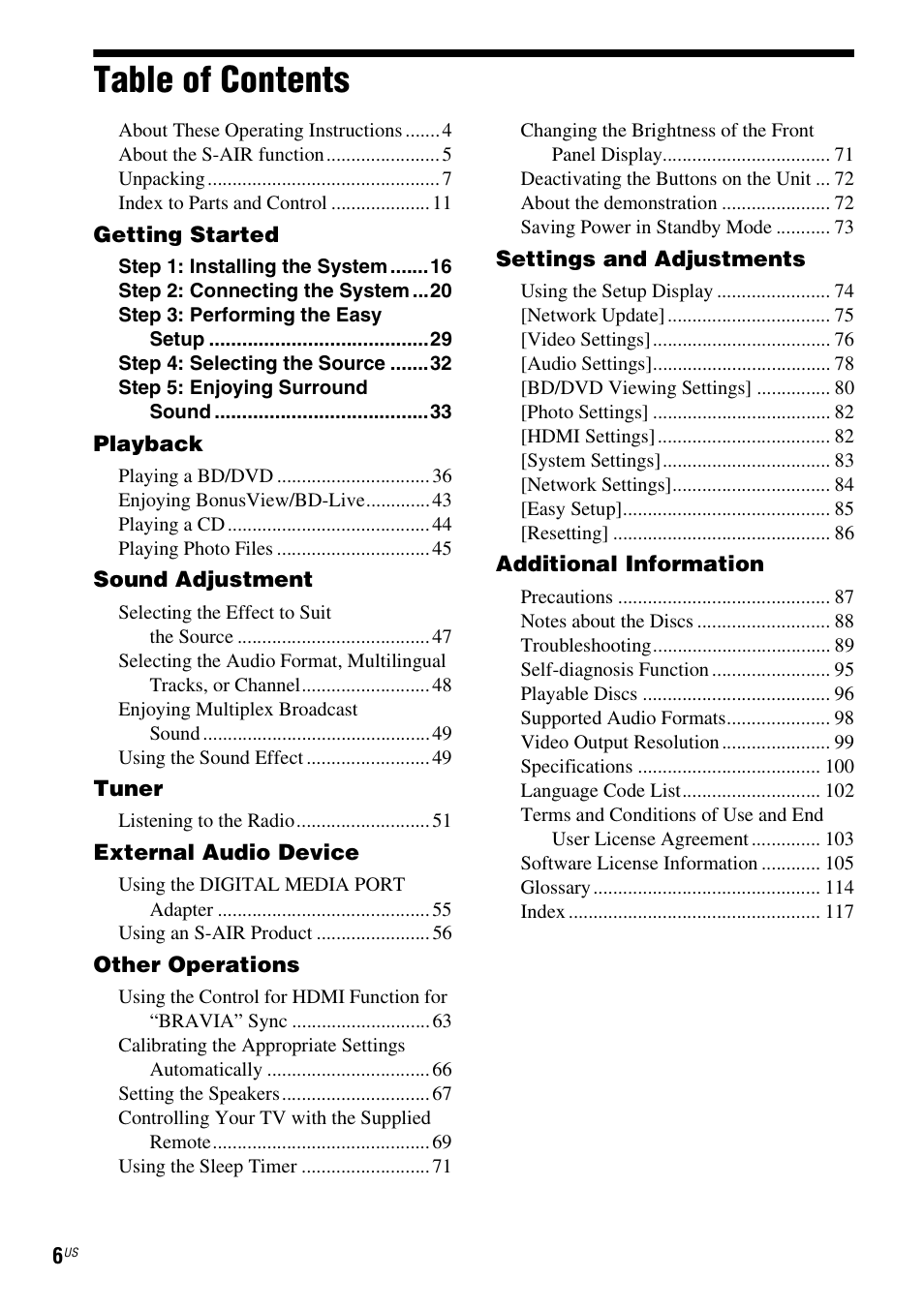 Sony BDV-T10 User Manual | Page 6 / 119