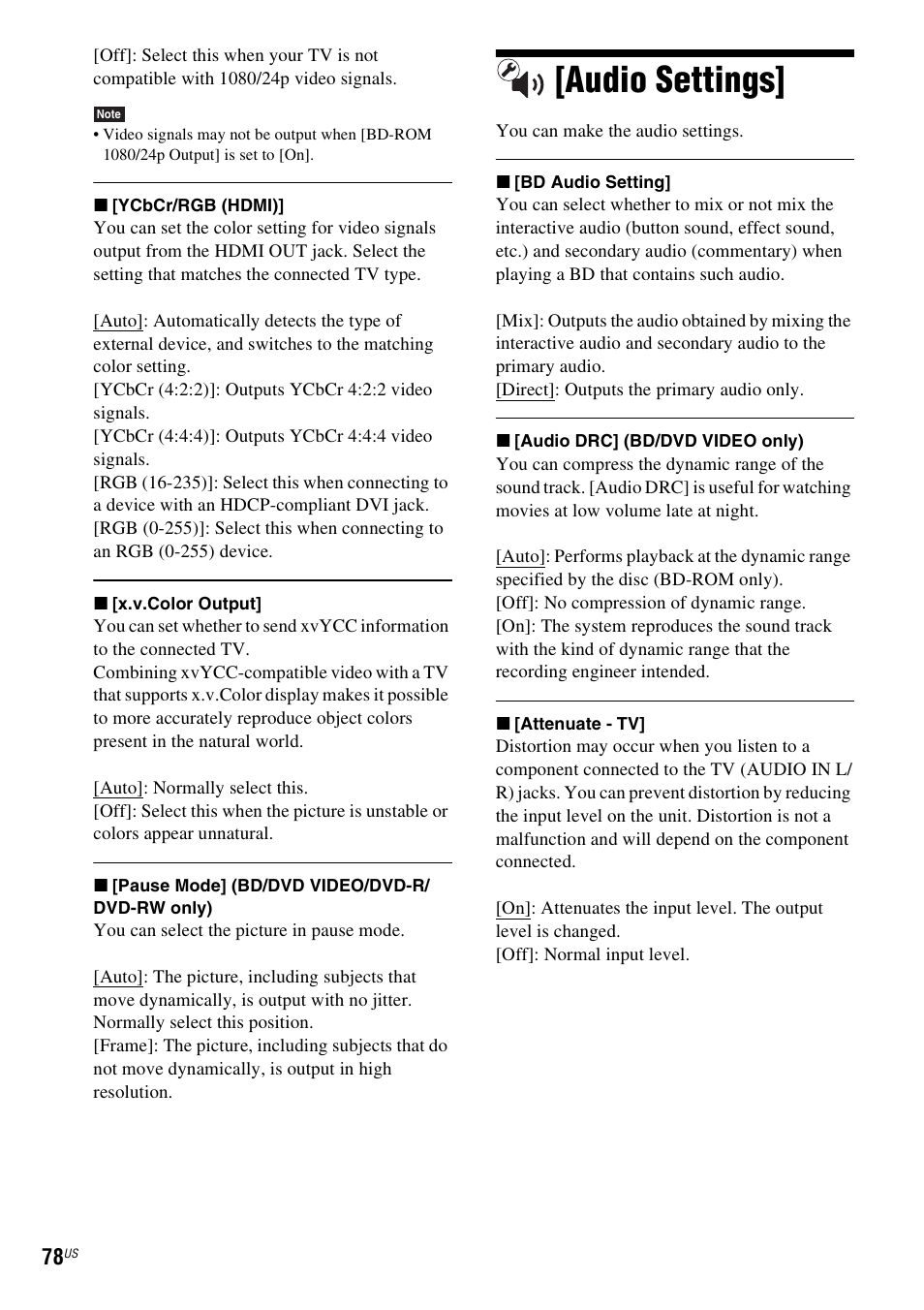 Audio settings | Sony BDV-T10 User Manual | Page 78 / 119
