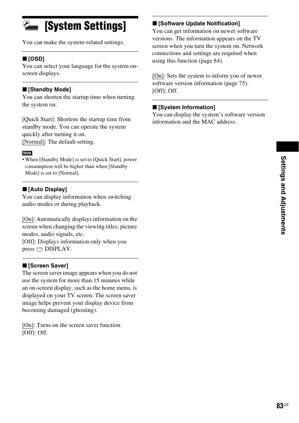 System settings | Sony BDV-T10 User Manual | Page 83 / 119