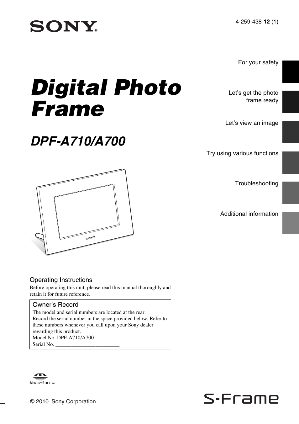 Sony S-FRAME DPF-A710/A700 User Manual | 28 pages