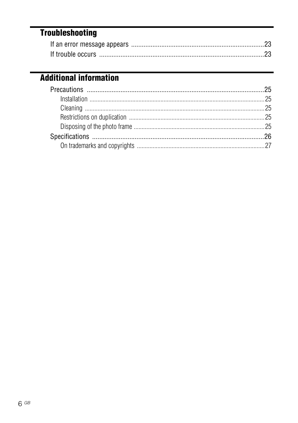 Troubleshooting, Additional information | Sony S-FRAME DPF-A710/A700 User Manual | Page 6 / 28