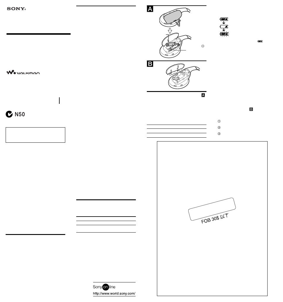 Sony WALKMAN SRF-HM33 User Manual | 2 pages