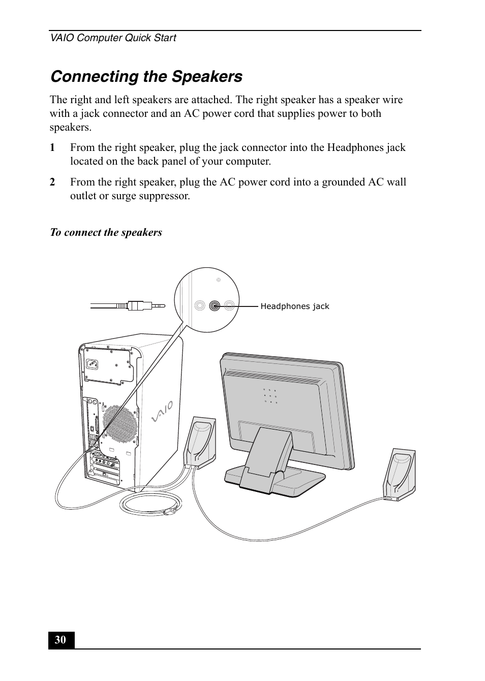 Connecting the speakers | Sony PCV-RS710 User Manual | Page 30 / 44