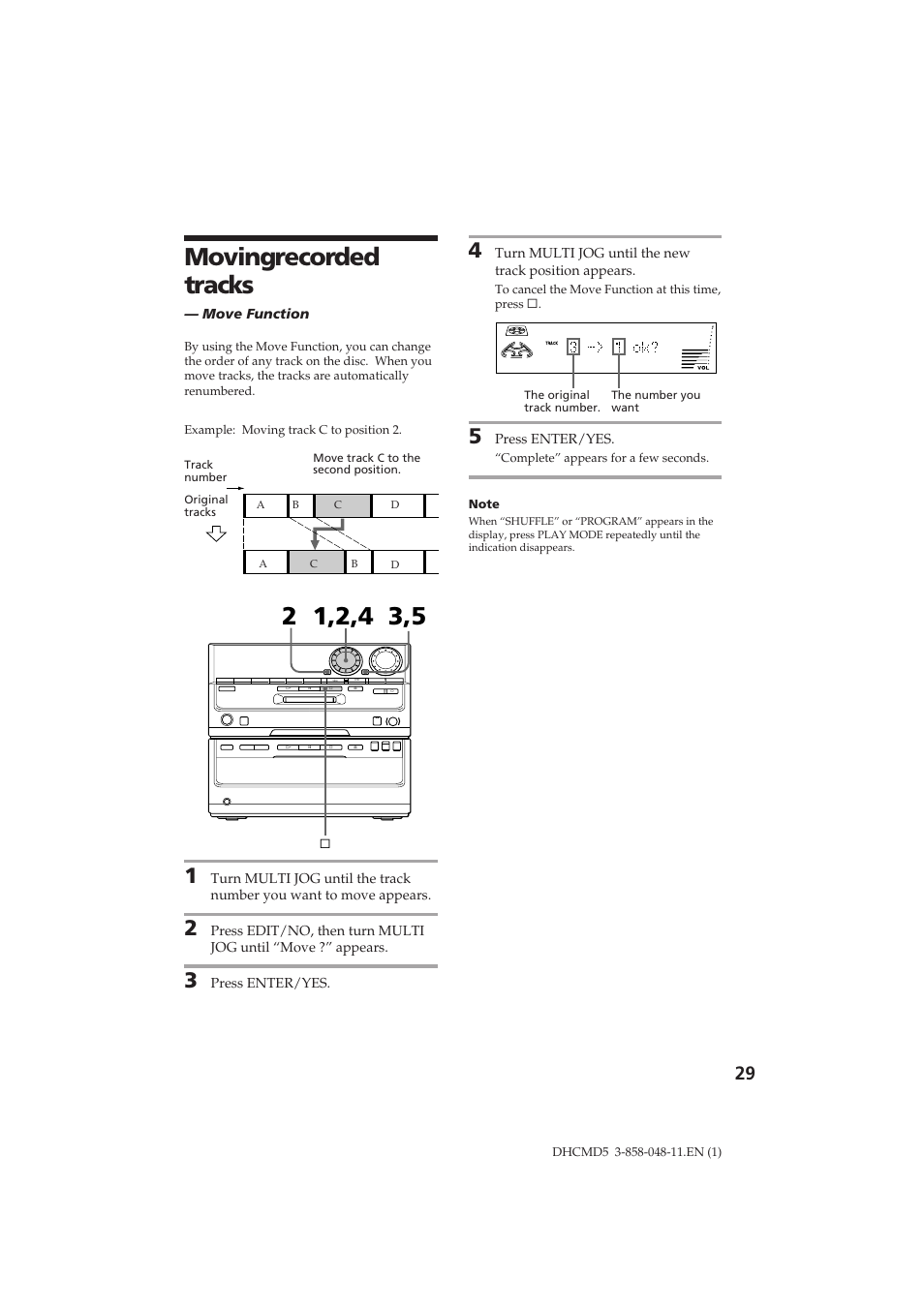 Moving recorded tracks | Sony DHC-MD5 User Manual | Page 29 / 46