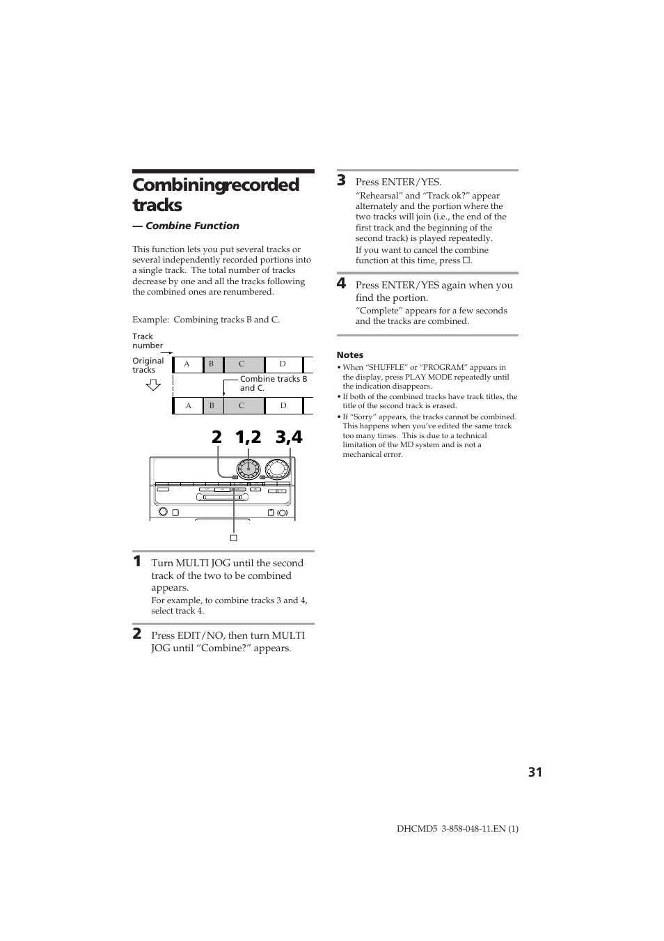 Combining recorded tracks | Sony DHC-MD5 User Manual | Page 31 / 46