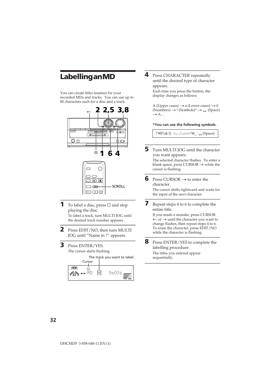 Labelling an md | Sony DHC-MD5 User Manual | Page 32 / 46