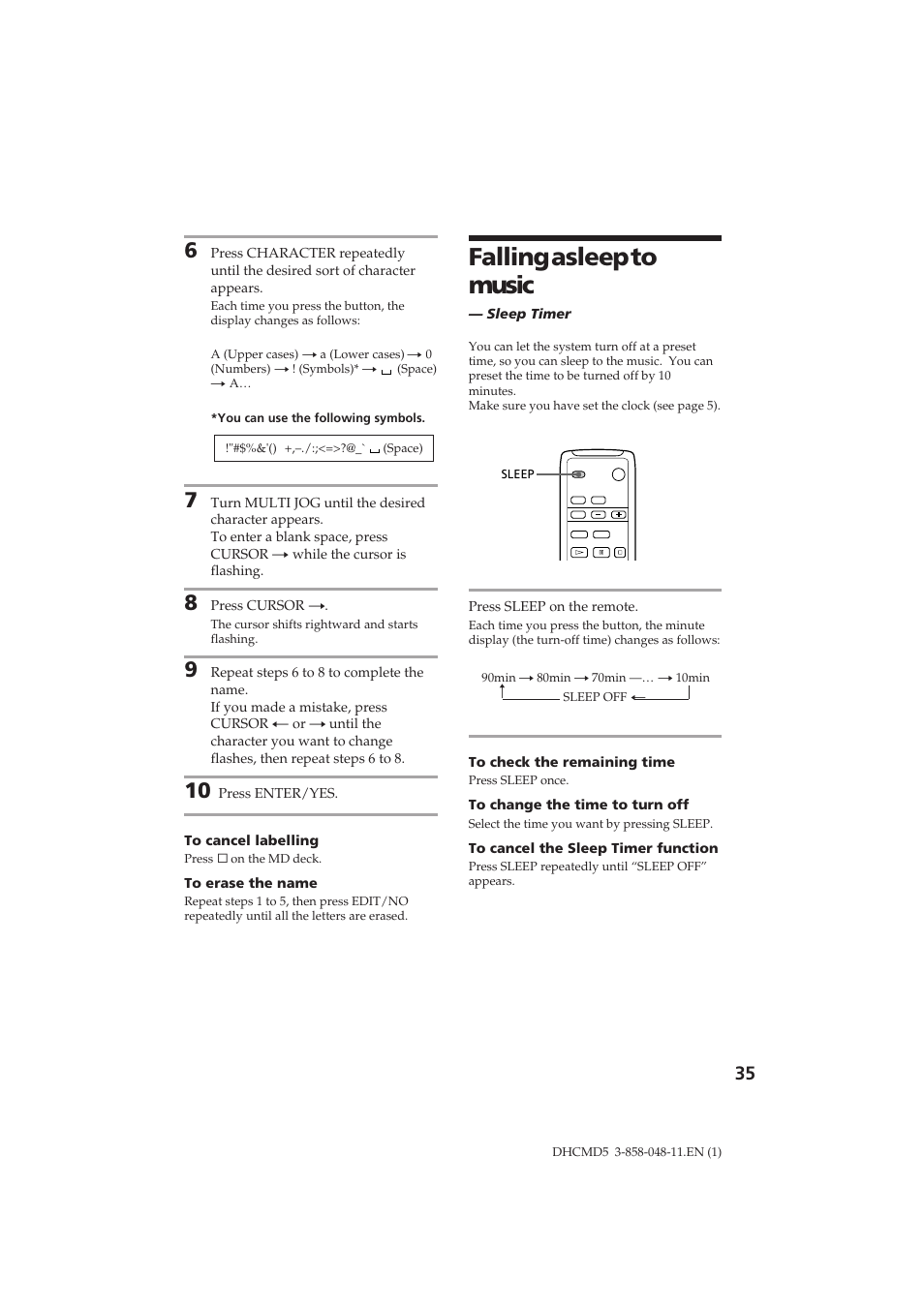Falling asleep to music | Sony DHC-MD5 User Manual | Page 35 / 46