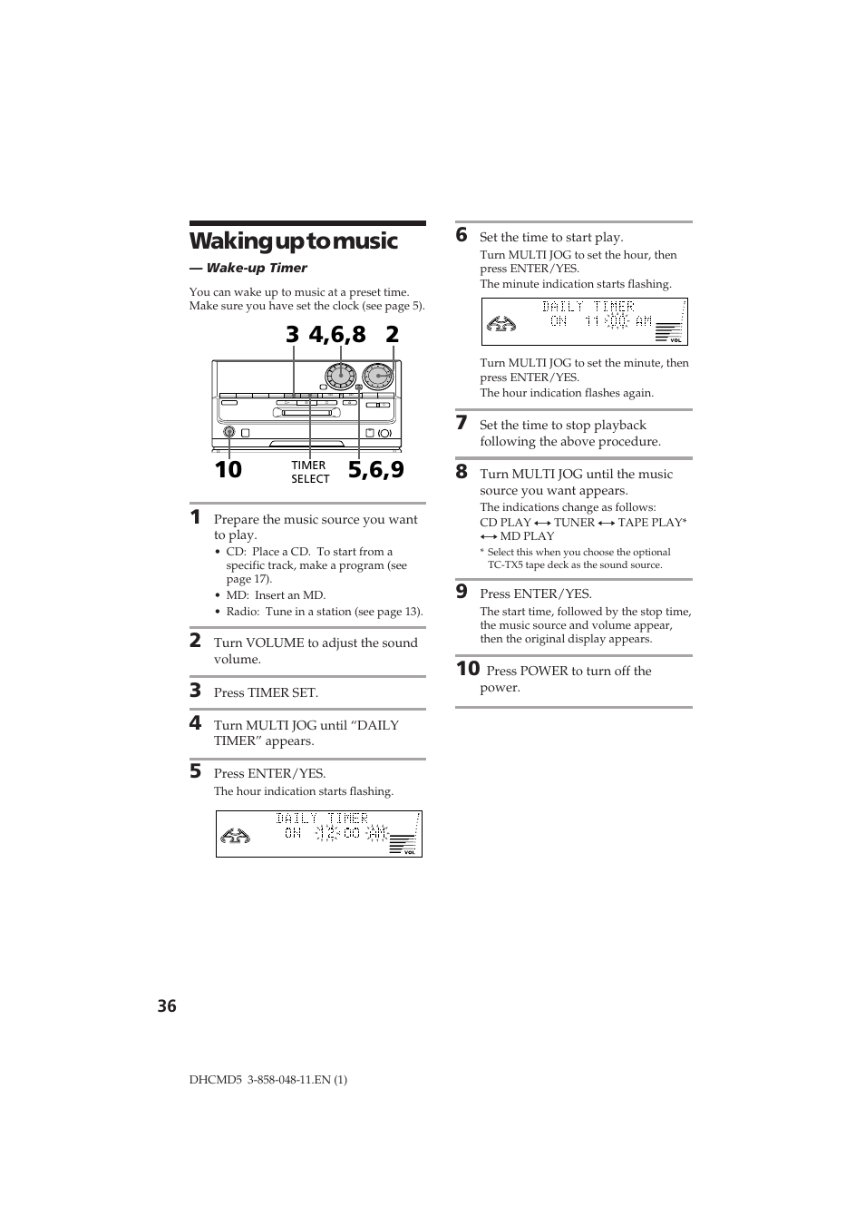 Waking up to music | Sony DHC-MD5 User Manual | Page 36 / 46