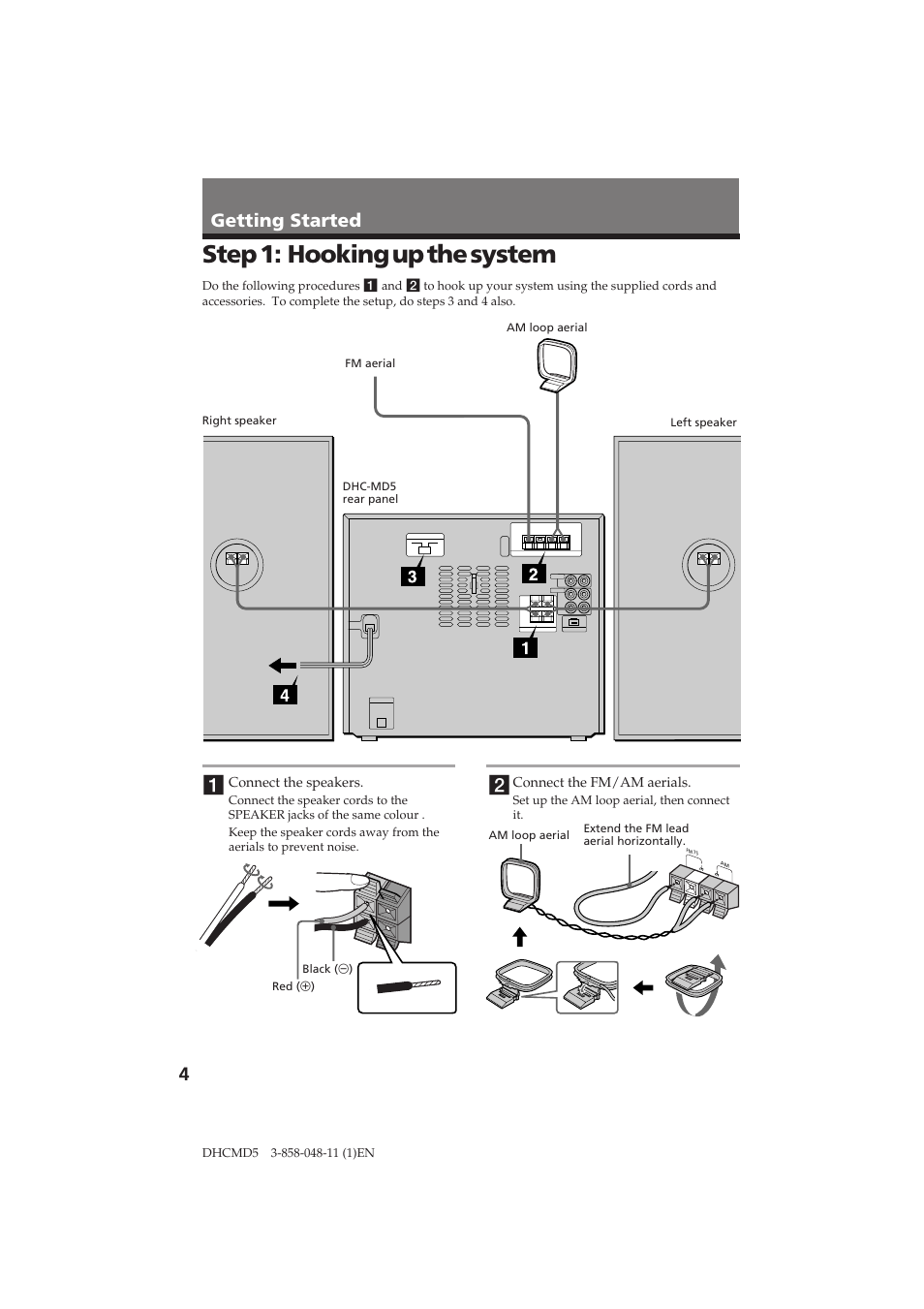 Step 1: hooking up the system, Getting started | Sony DHC-MD5 User Manual | Page 4 / 46