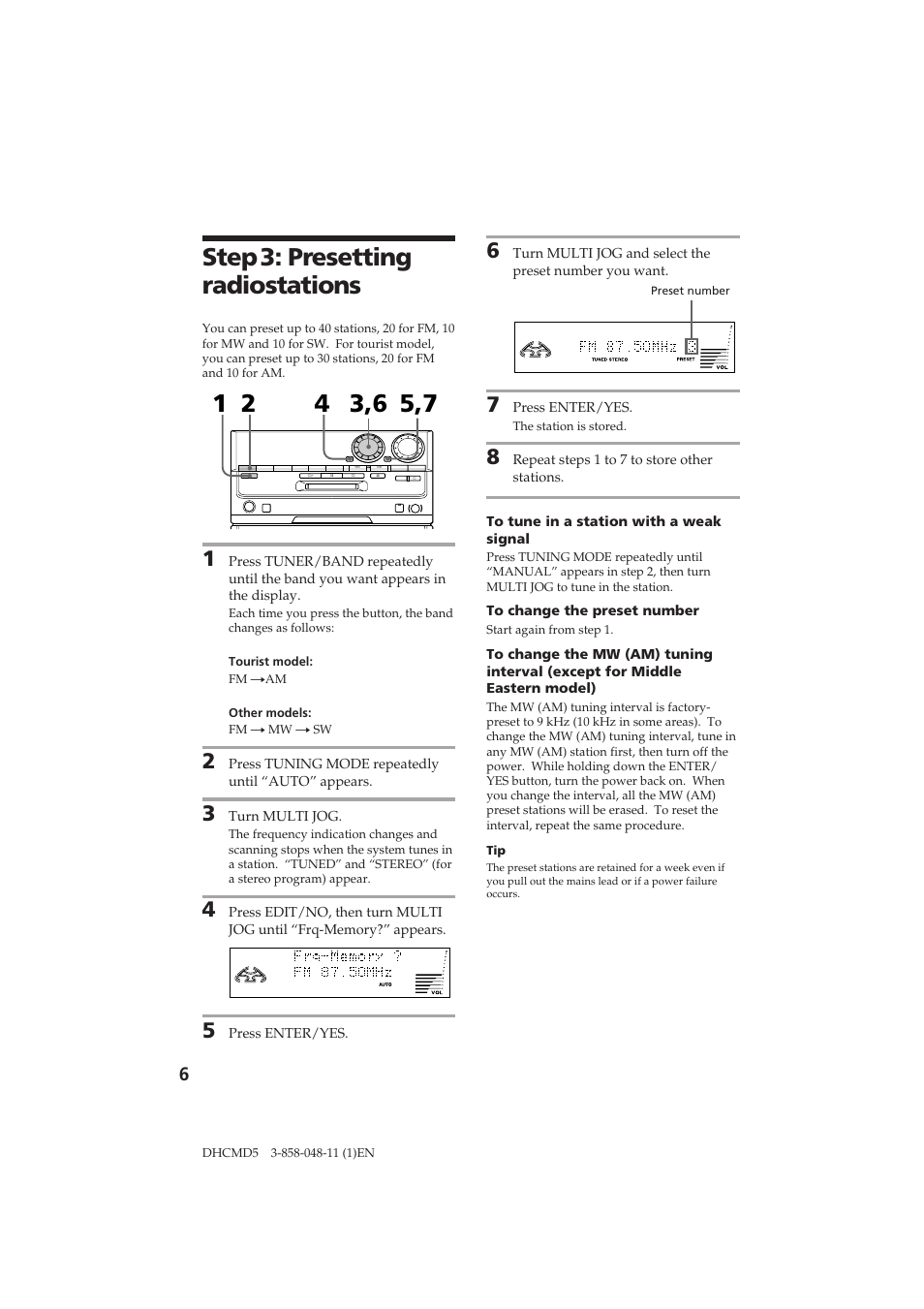 Step 3: presetting radio stations | Sony DHC-MD5 User Manual | Page 6 / 46