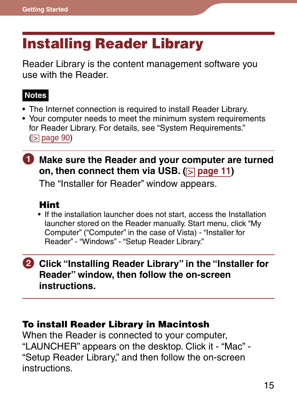 Installing reader library | Sony Reader 4-151-151-13(1) User Manual | Page 15 / 92