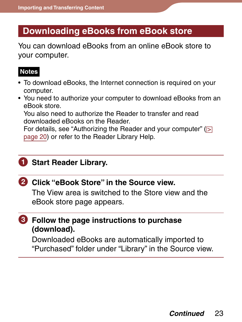 Downloading ebooks from ebook store | Sony Reader 4-151-151-13(1) User Manual | Page 23 / 92