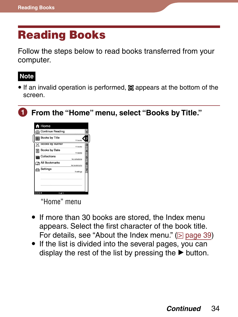 Reading books | Sony Reader 4-151-151-13(1) User Manual | Page 34 / 92