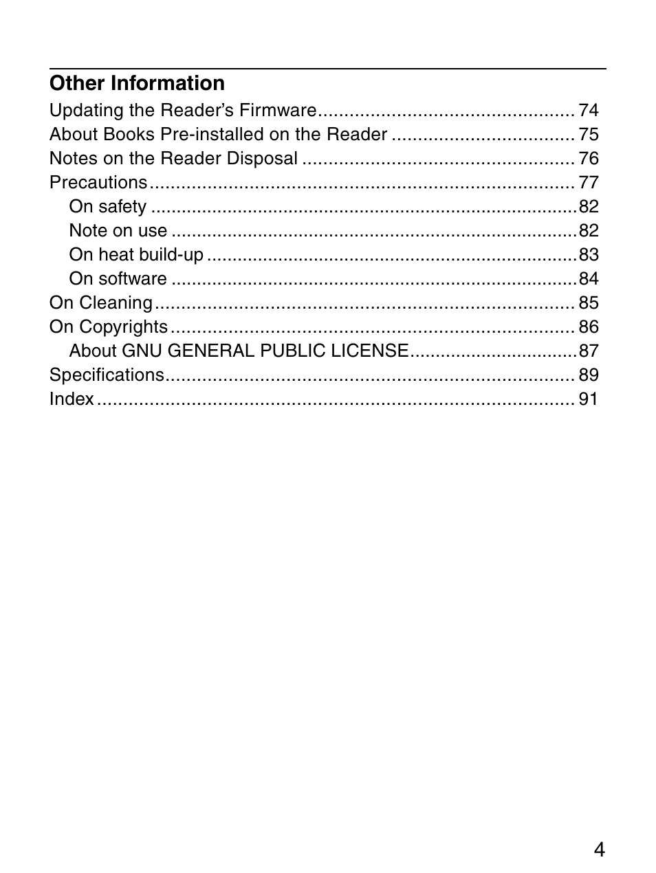 Other information | Sony Reader 4-151-151-13(1) User Manual | Page 4 / 92