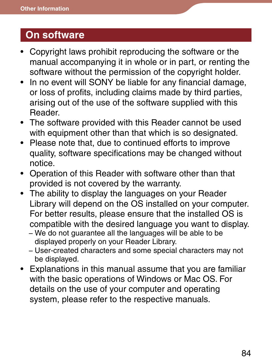 On software | Sony Reader 4-151-151-13(1) User Manual | Page 84 / 92