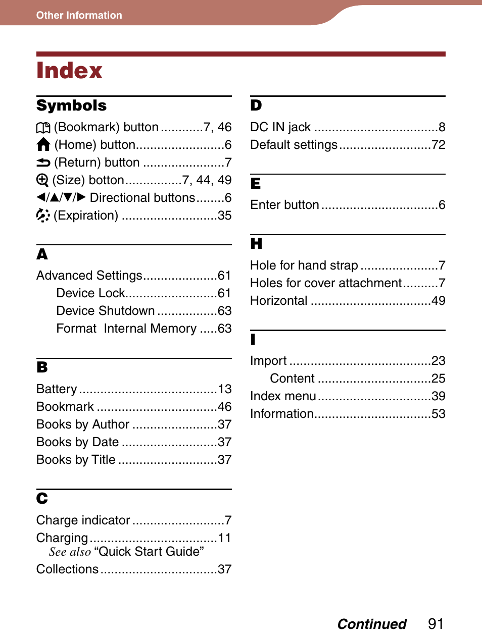 Index | Sony Reader 4-151-151-13(1) User Manual | Page 91 / 92