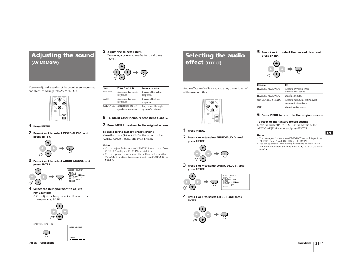 Adjusting the sound, Selecting the audio effect, Effect) | Sony KL-W9000 User Manual | Page 13 / 88