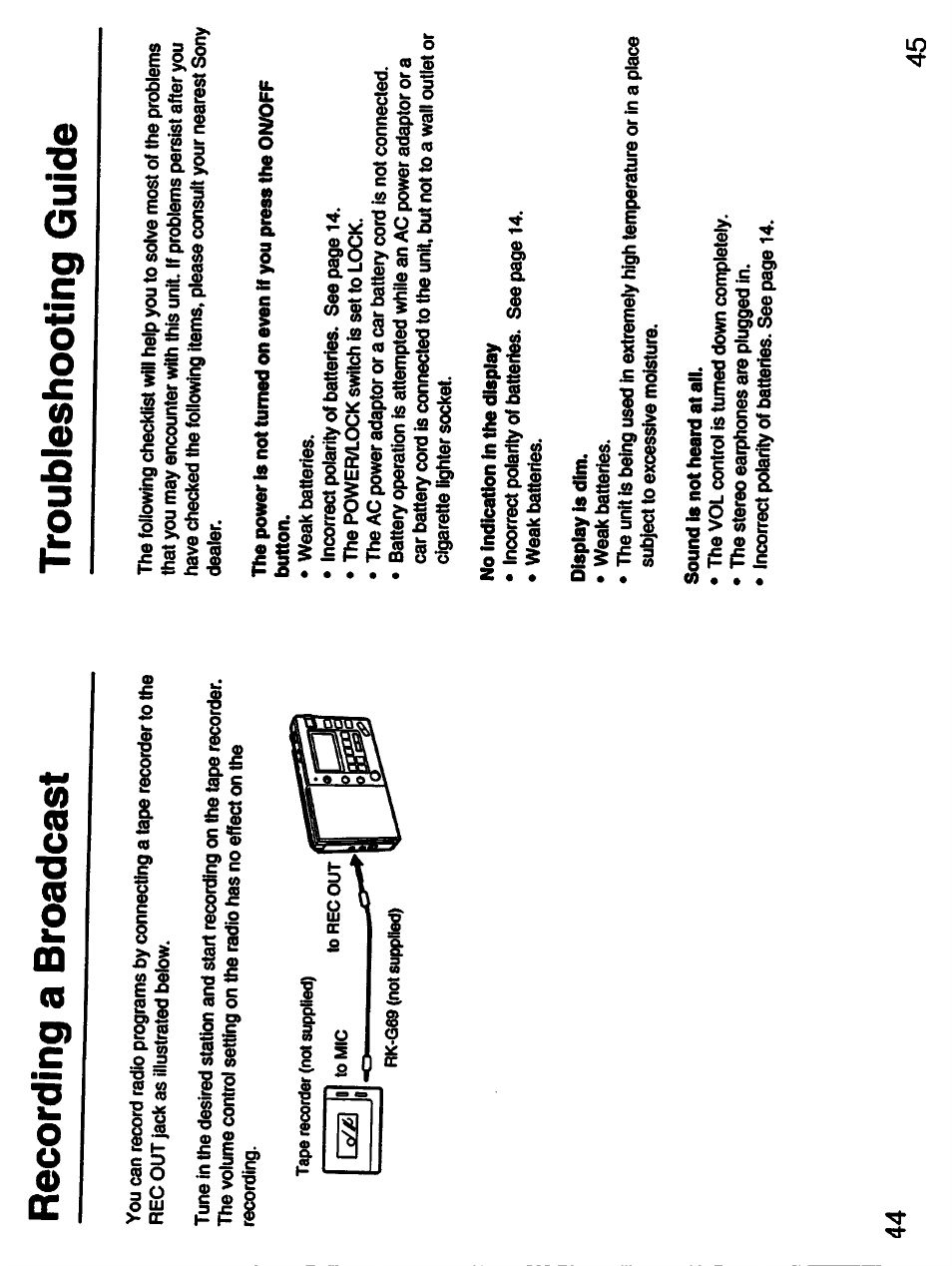 Recording a broadcast, Troubleshooting guide | Sony 3-755-967-11(1) User Manual | Page 23 / 25