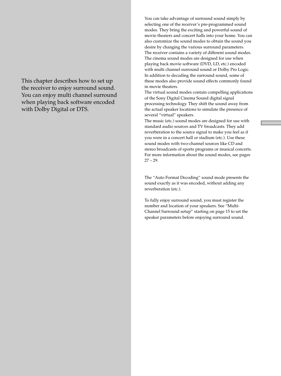 Enjoying surround sound | Sony STR-K502 User Manual | Page 25 / 59