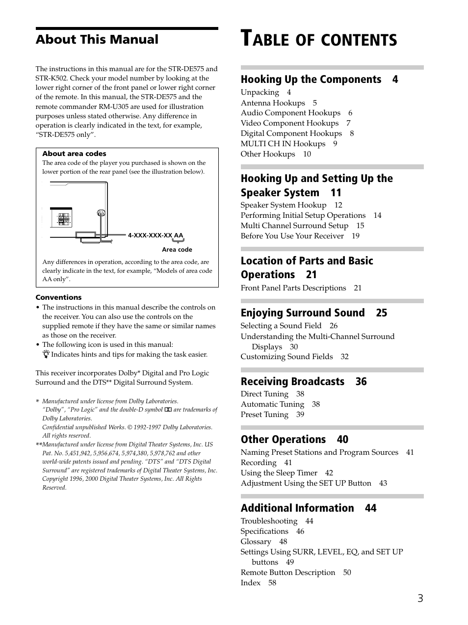 Sony STR-K502 User Manual | Page 3 / 59