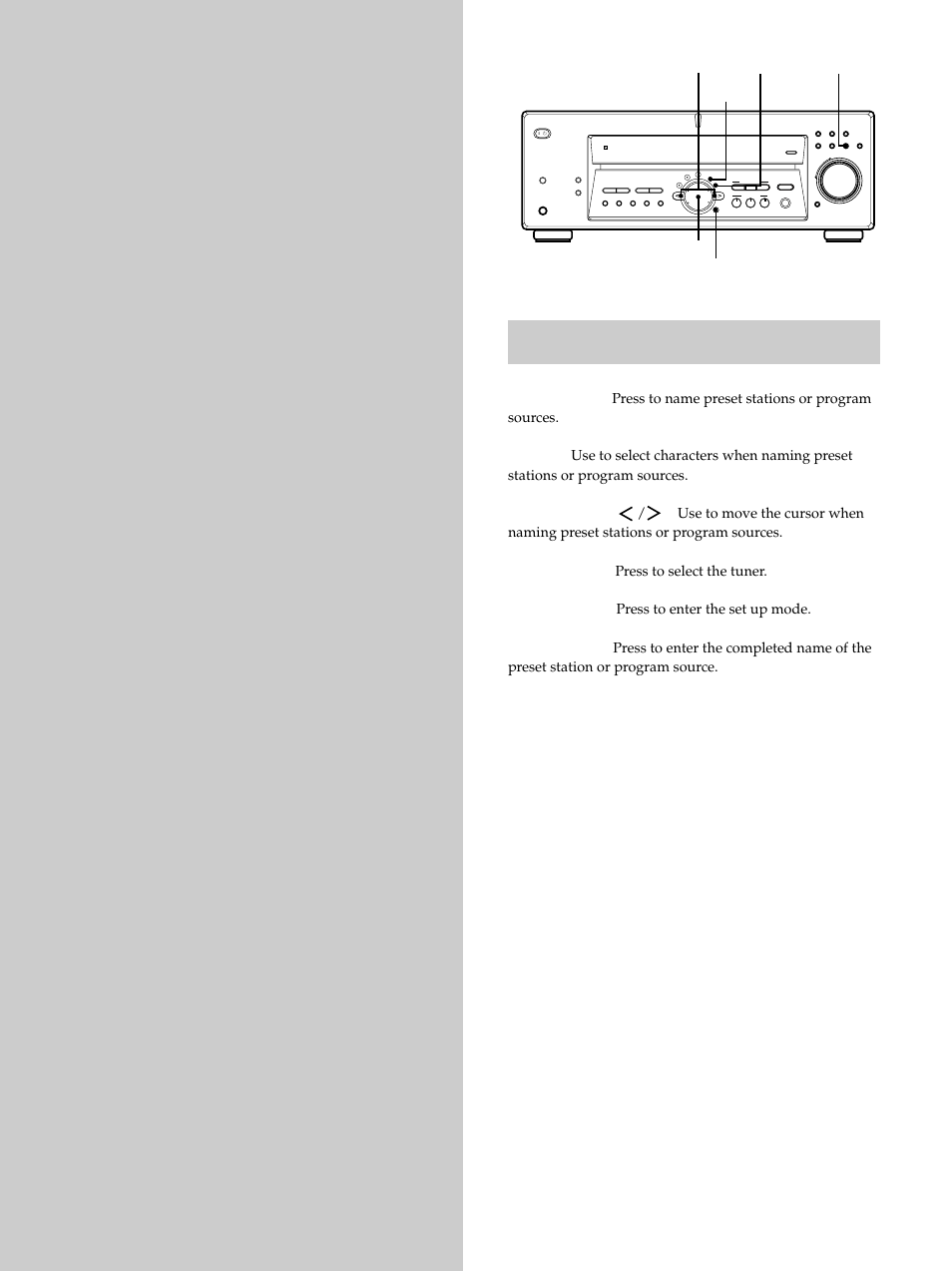 Other operations, Tuner name set up enter cursor buttons jog dial | Sony STR-K502 User Manual | Page 40 / 59